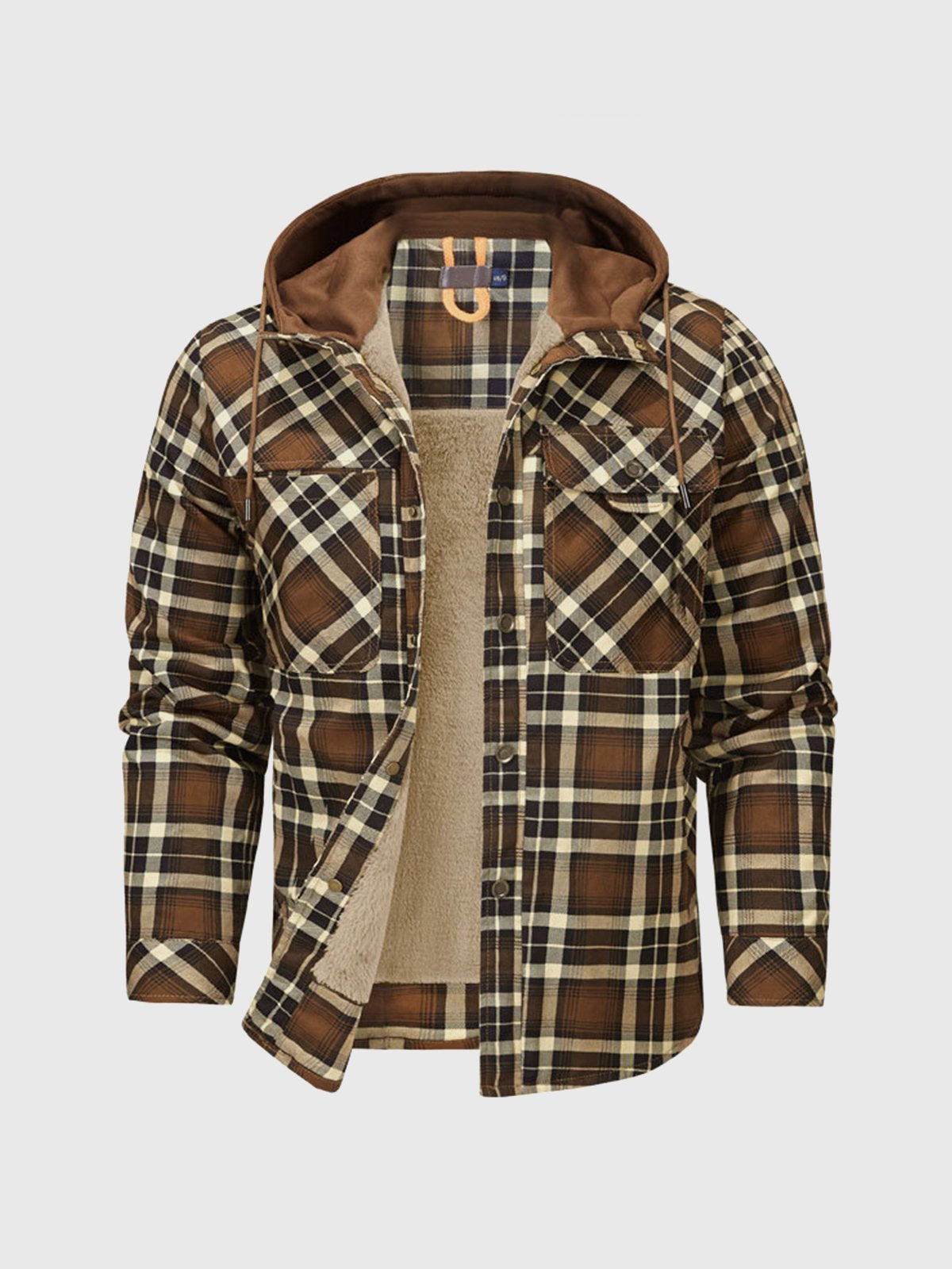 Corduroy Plaid Hooded Sherpa Lined Flannel Jacket - Ahaselected