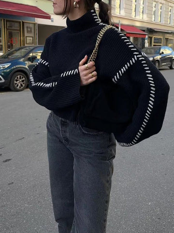 Cozy Contrast Turtleneck Sweater