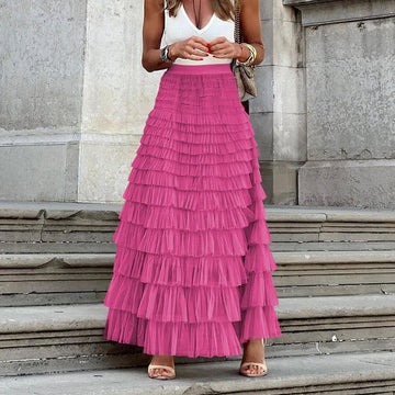 Solid Color High Waist Gauze Maxi Skirt