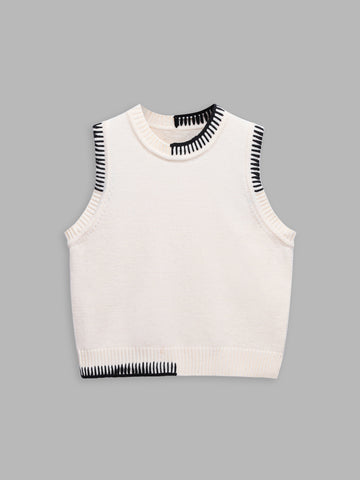 Asymmetrical Color-Block Knitted Whipstitched Vest