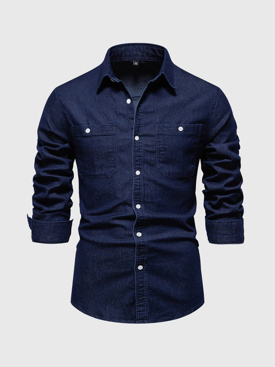 M's Button-Down Denim Shirt Stretch Cotton - Ahaselected