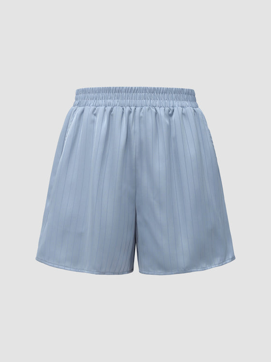 Satin-Shorts mit Streifen und elastischer Taille