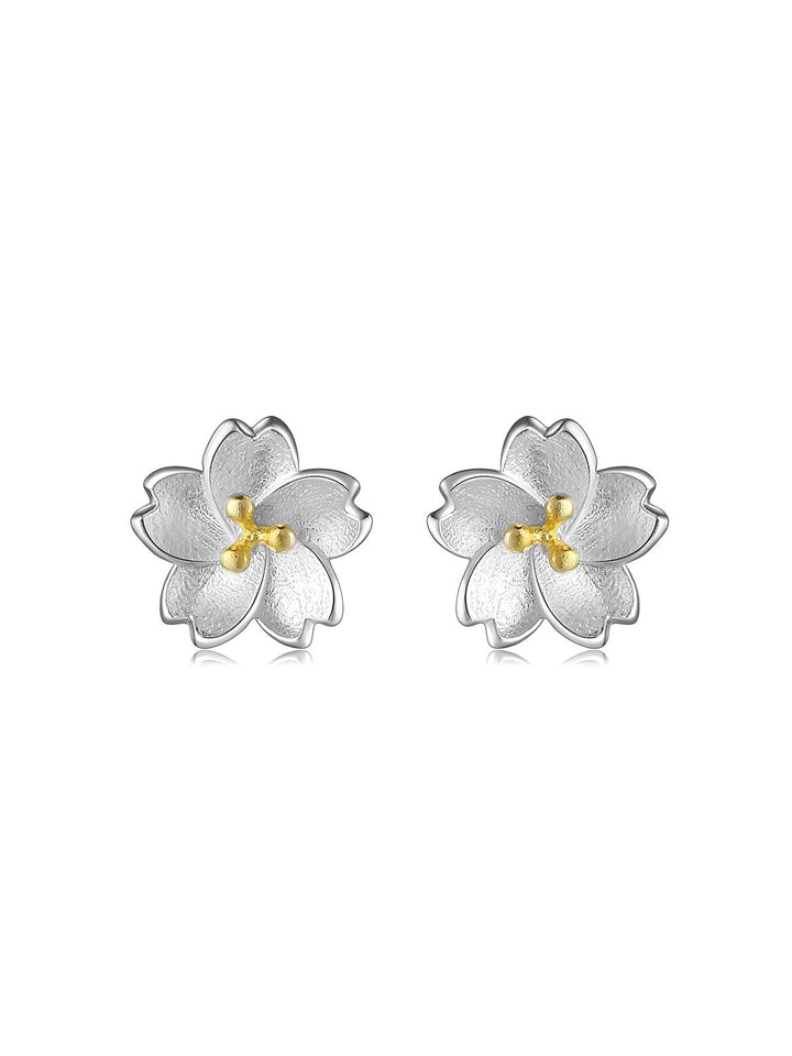 Pendientes de flor de cerezo de plata de ley S925 