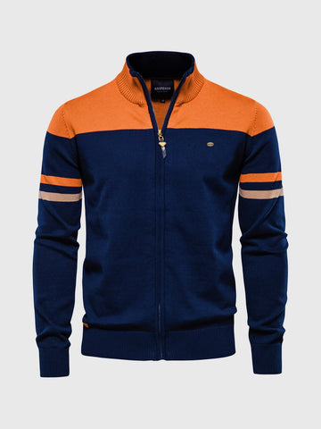 M's Turtleneck Cardigan Striped Full Zipper