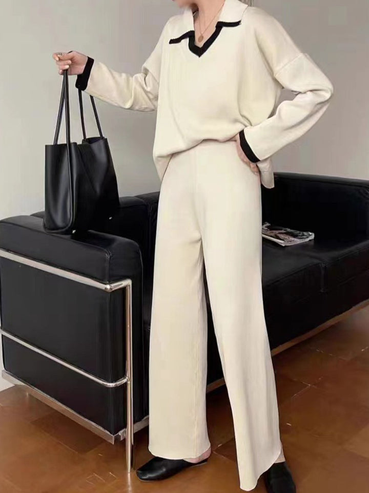 POLO Neck Top & Wide Leg Pants Lounge Set