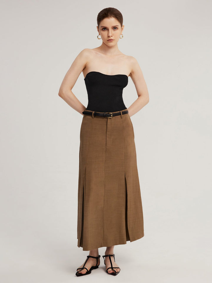 Low-wasited Pleated Maxi Skirt