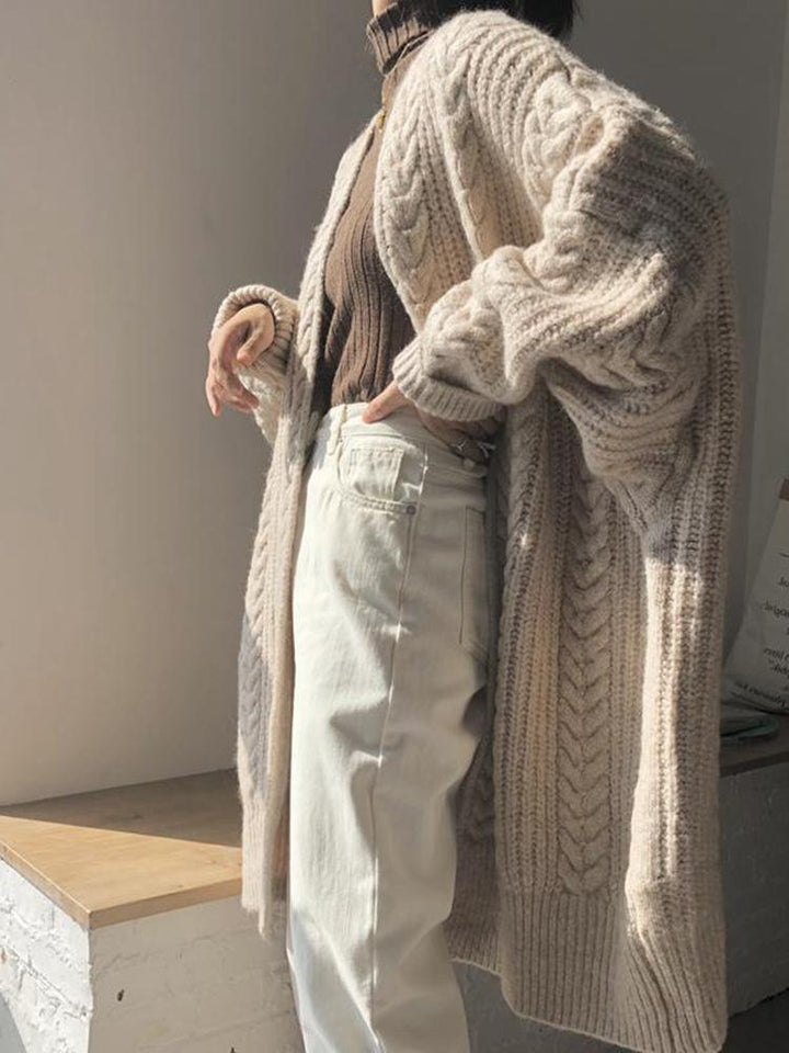 Mid-length Twist Knitted Cardigan