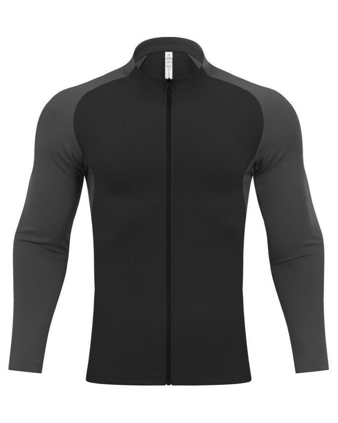 Shoulder Cut Two Tone Full Zip Long Sleeve - Ahaselected