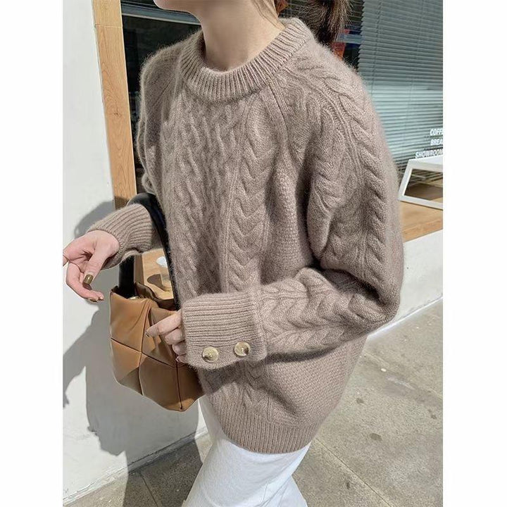 Loose Button Crewneck Sweater