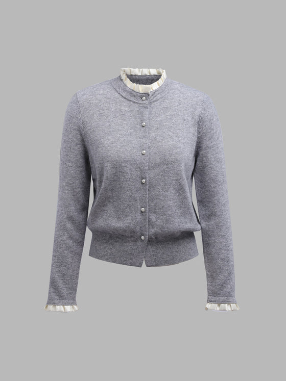 Strickjacke mit Rüschenkragen und Farbblockdesign