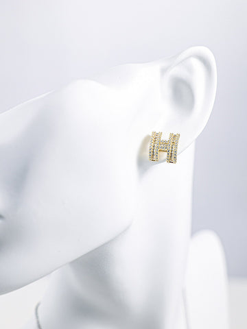 H Diamond Gold Earrings