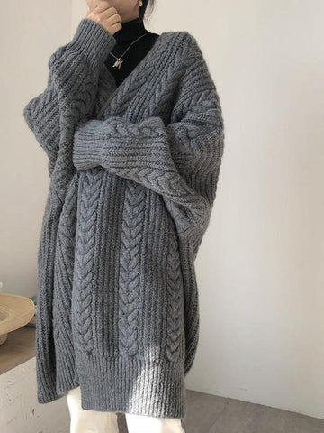 Mid-length Twist Knitted Cardigan