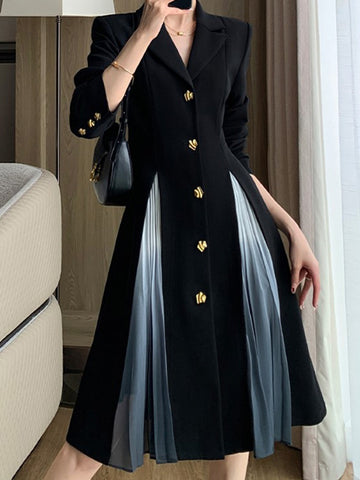 Black Chic Style Button Midi Dress