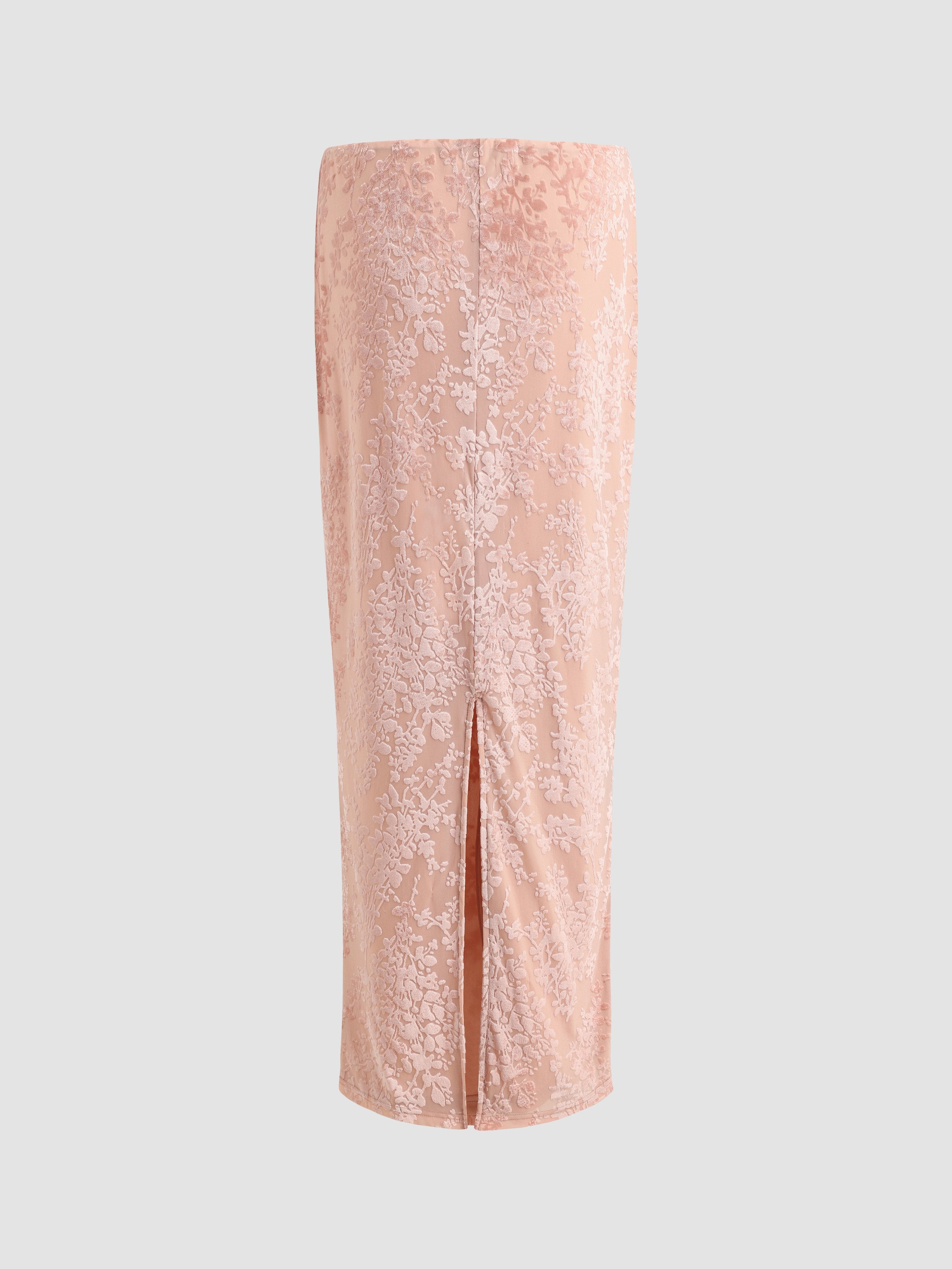 Jacquard Velvet Stretch Split Long Skirt - Ahaselected