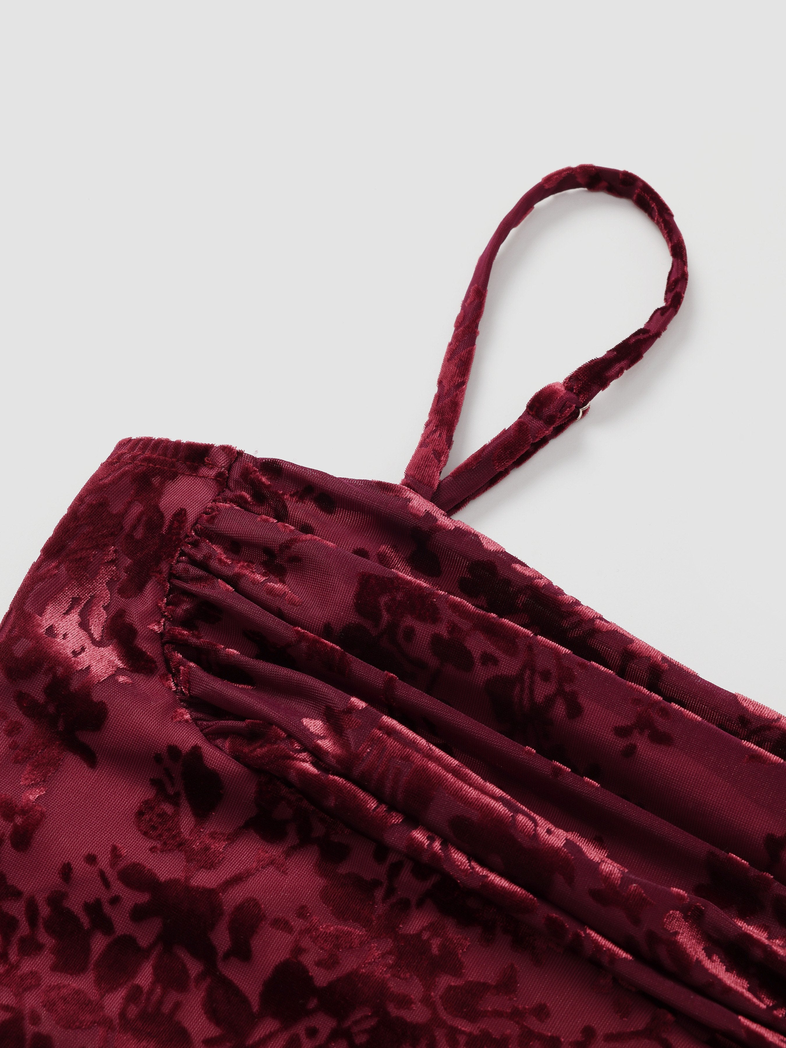 Lace Floral Velvet Ruched Strapless Dress - Ahaselected