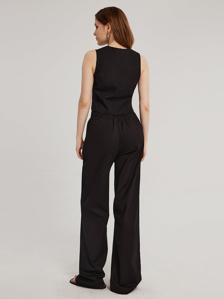 Linen Double Breasted Vest +Flare Pants