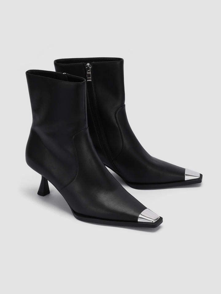 Pointed Toe Faux Leather Ankle Boots