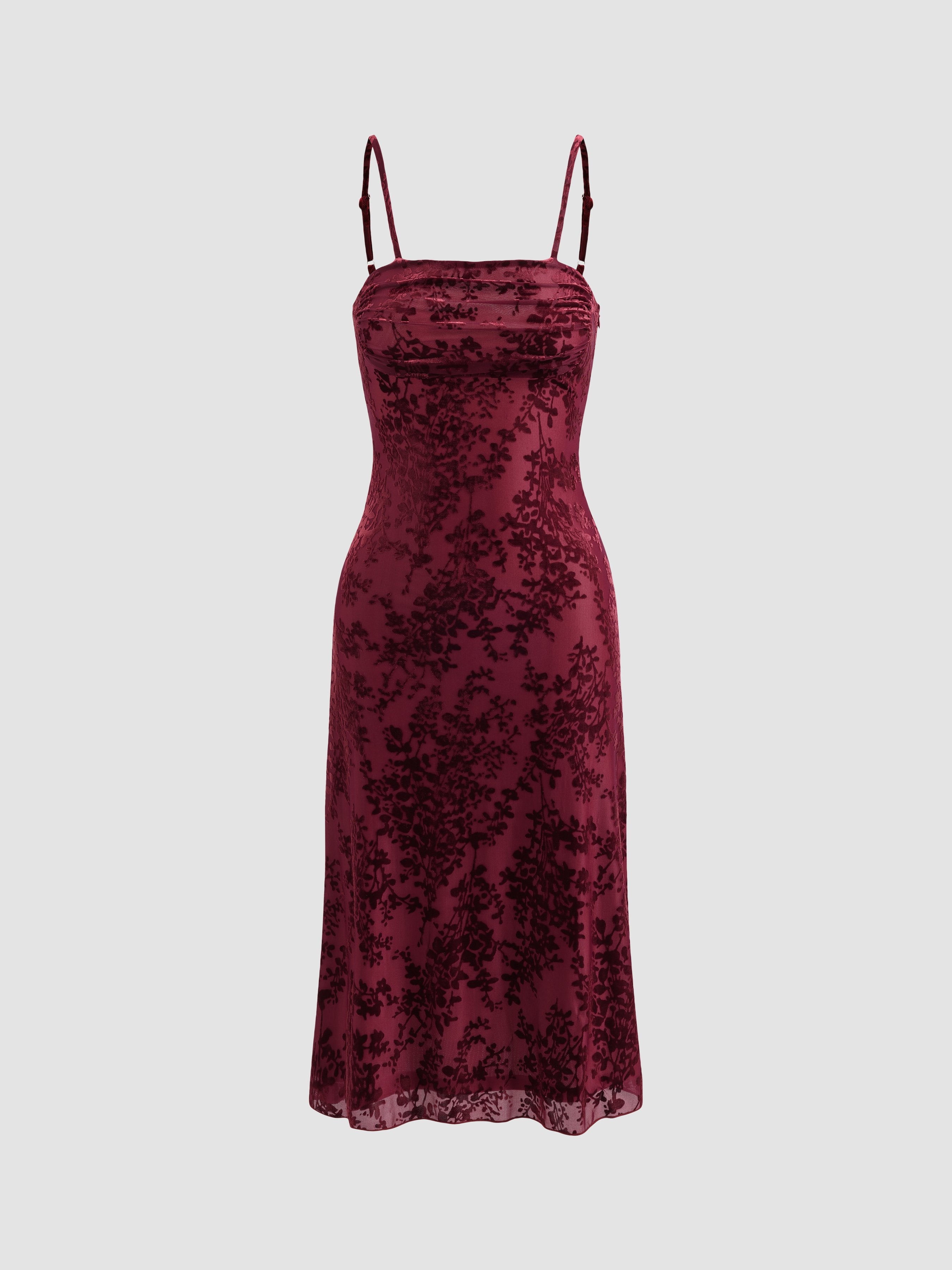 Lace Floral Velvet Ruched Strapless Dress - Ahaselected