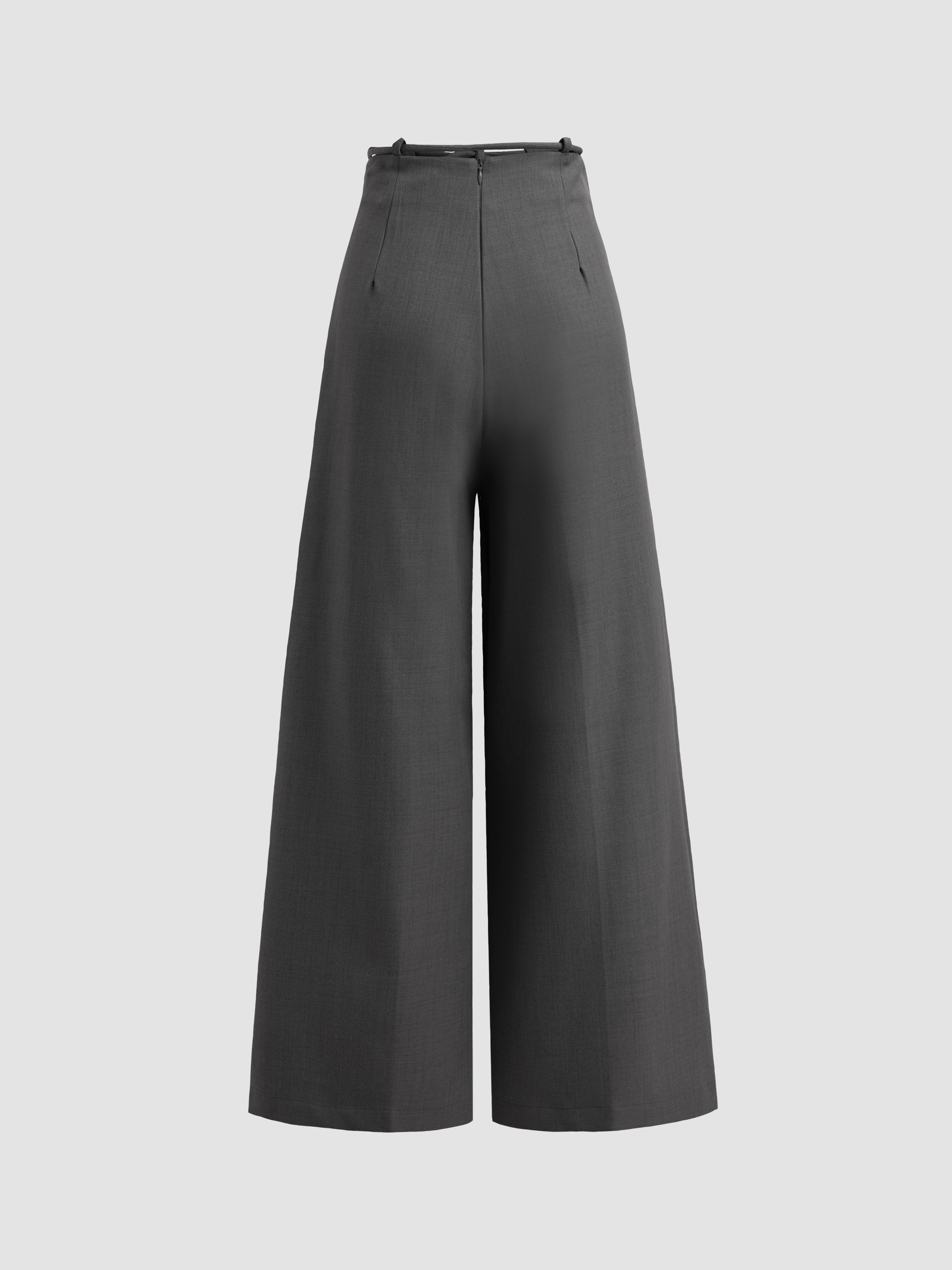 Waistband Pleated Palazzo Wide-Leg Pants - Ahaselected