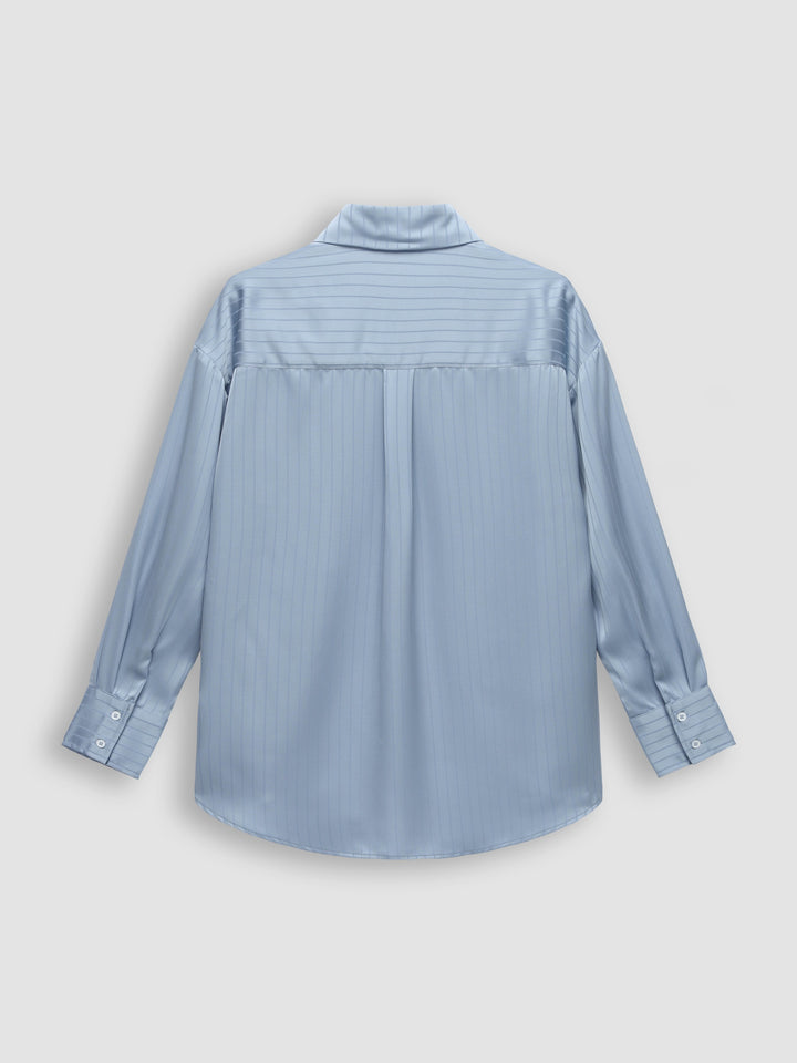 Satin Striped Oversized Long Sleeve Shirt