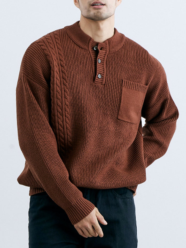 M's Cable Henley Pocket Sweater
