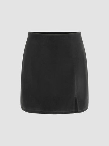 Velvet Split Mini Skirt