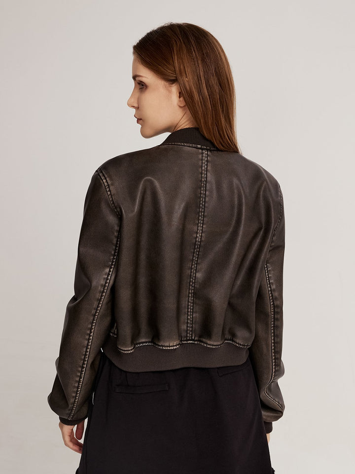 Faux Leather Bomber Jacket