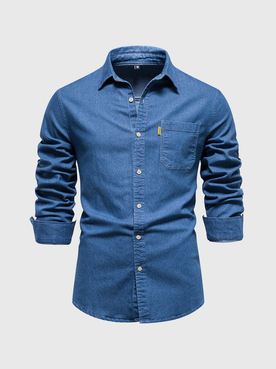 M's Casual Denim Button Down Shirt - Ahaselected