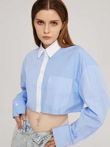 Stripd Button Down Crop Shirt