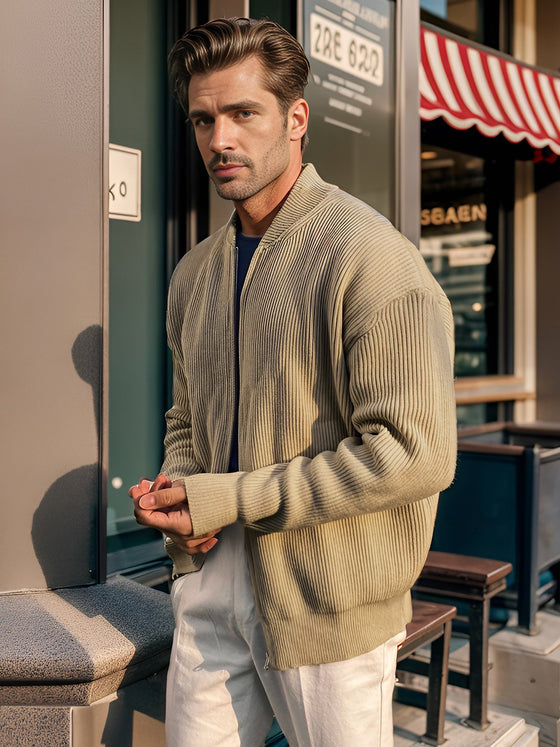 Full Zipper Knit Jacket Bomber Sweater - Ahaselected