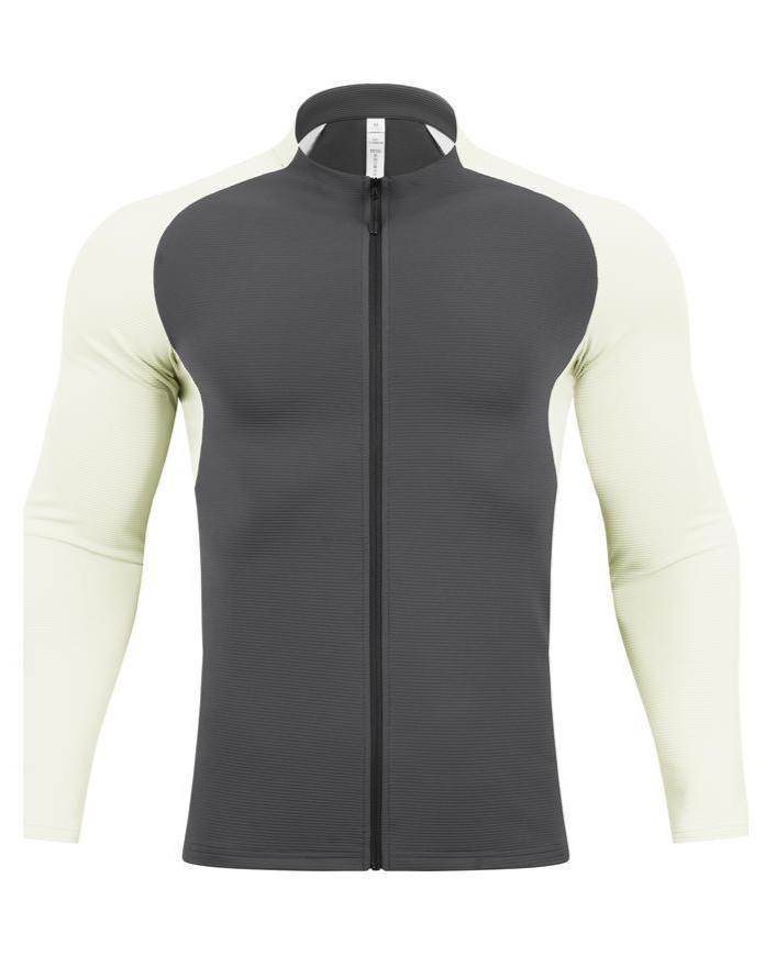 Shoulder Cut Two Tone Full Zip Long Sleeve - Ahaselected