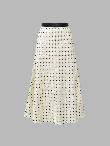 Polka Dot Print Colorblock Satin Midi Skirt