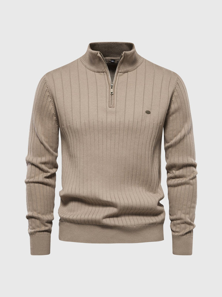 M's Mockneck 1/4 Zip Sweater Stripe