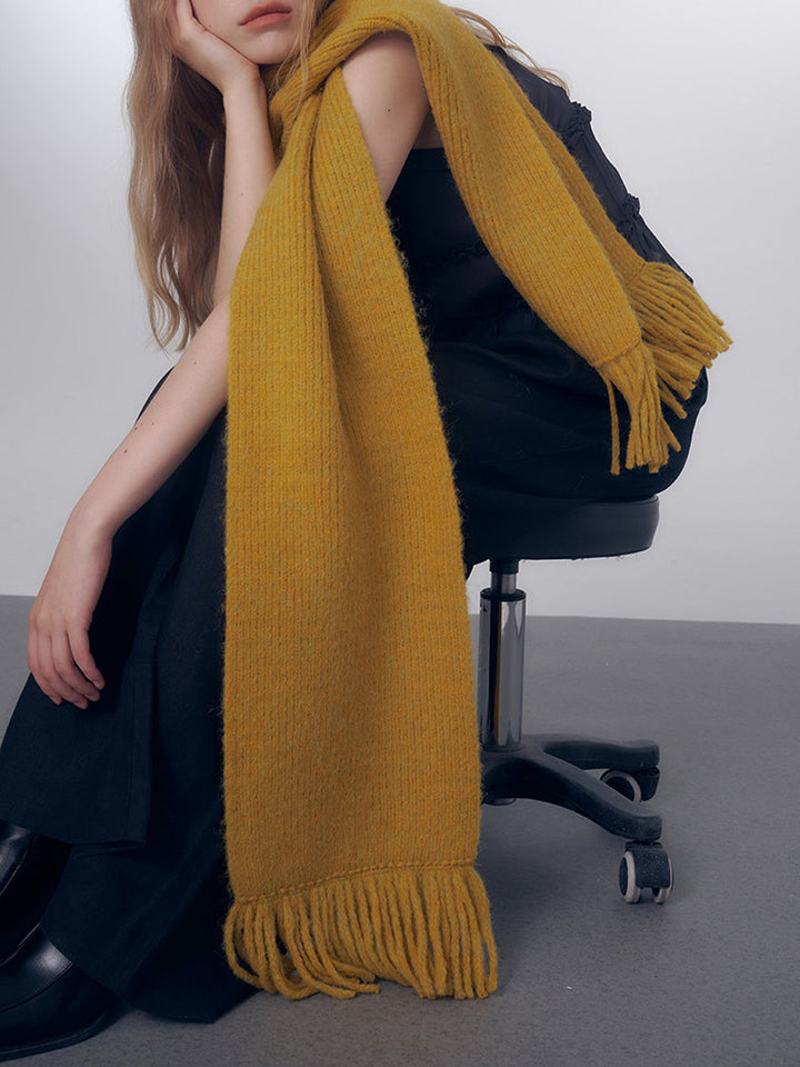 Solid Knitted Scarf with Tassels