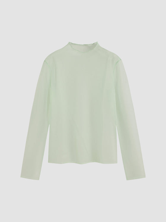 Transparentes Rollkragen-Langarm-T-Shirt aus Netzstoff