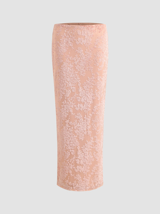 Jacquard Velvet Stretch Split Long Skirt - Ahaselected