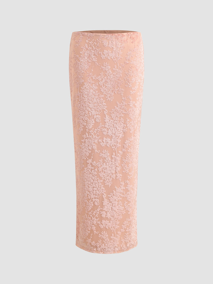 Falda larga con abertura elástica de terciopelo jacquard