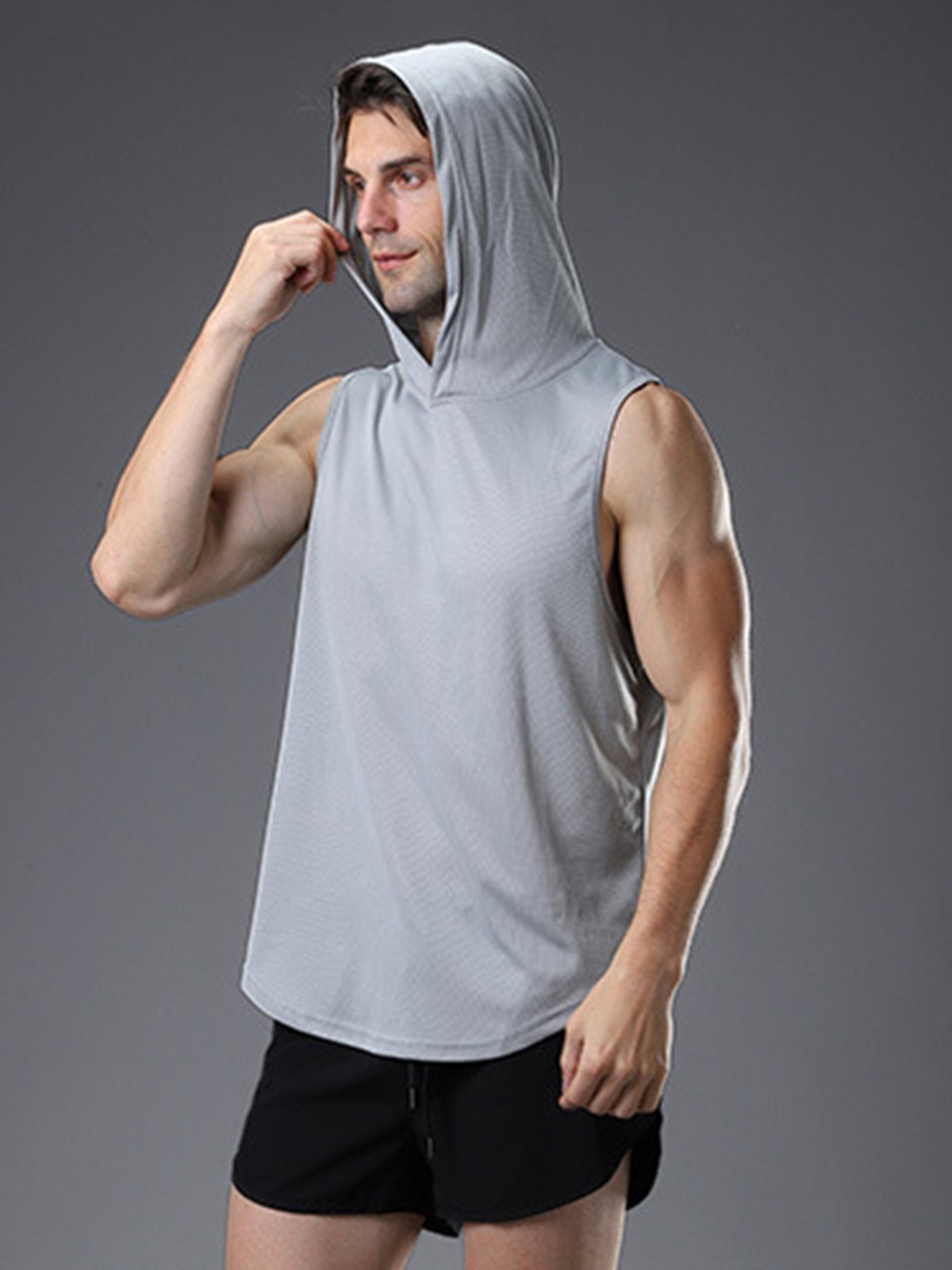 Workout Hooded Tank Curved Hem - Ahaselected
