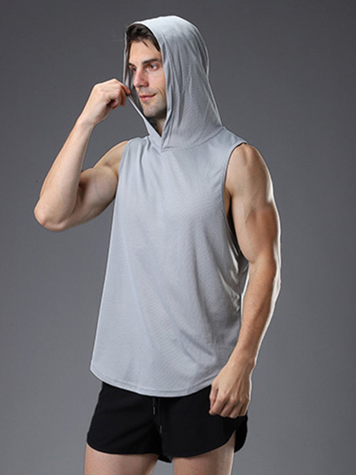 Workout-Tanktop mit Kapuze und abgerundetem Saum 