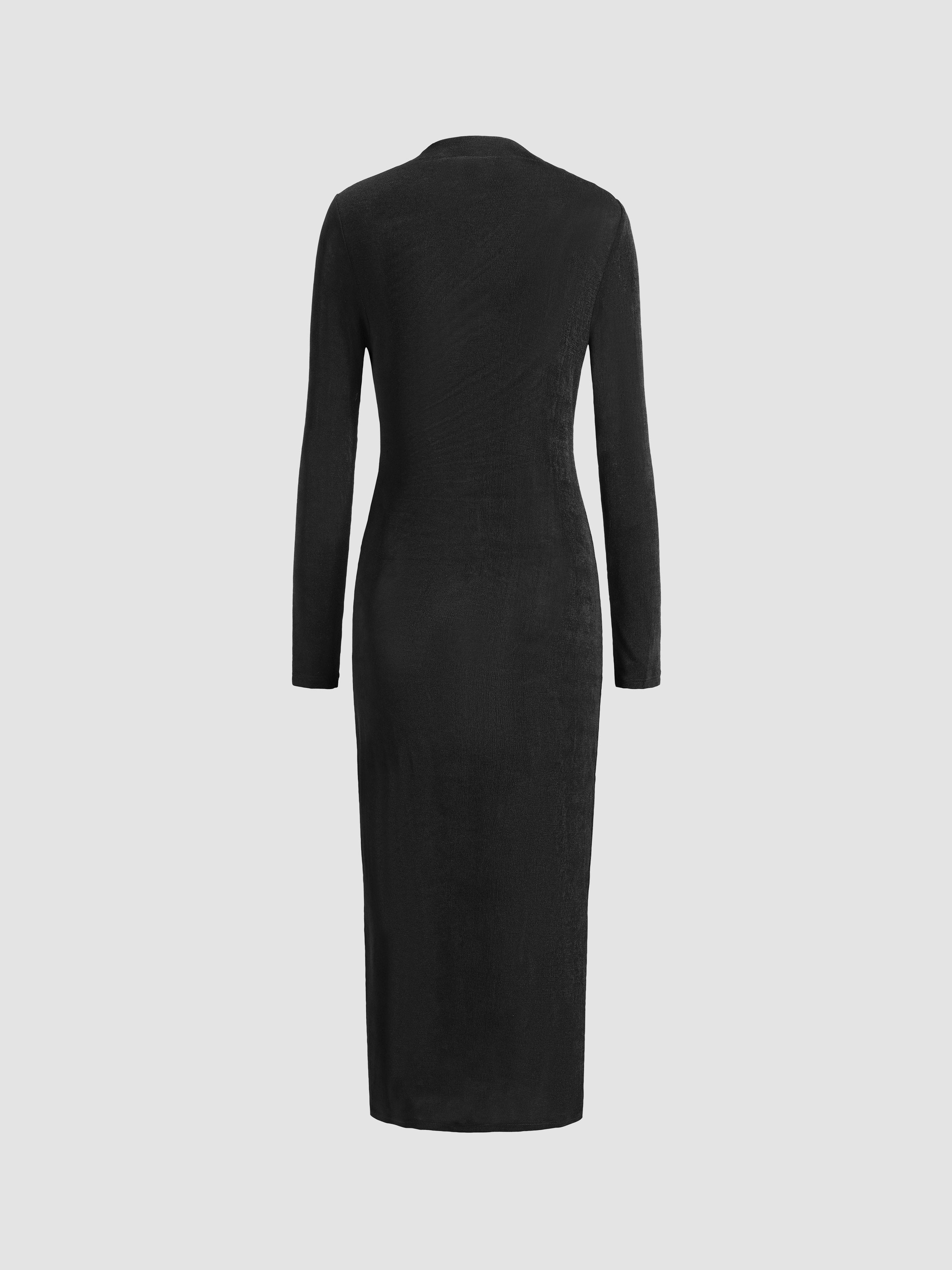 Knitted Turtleneck Pleated Dress - Ahaselected