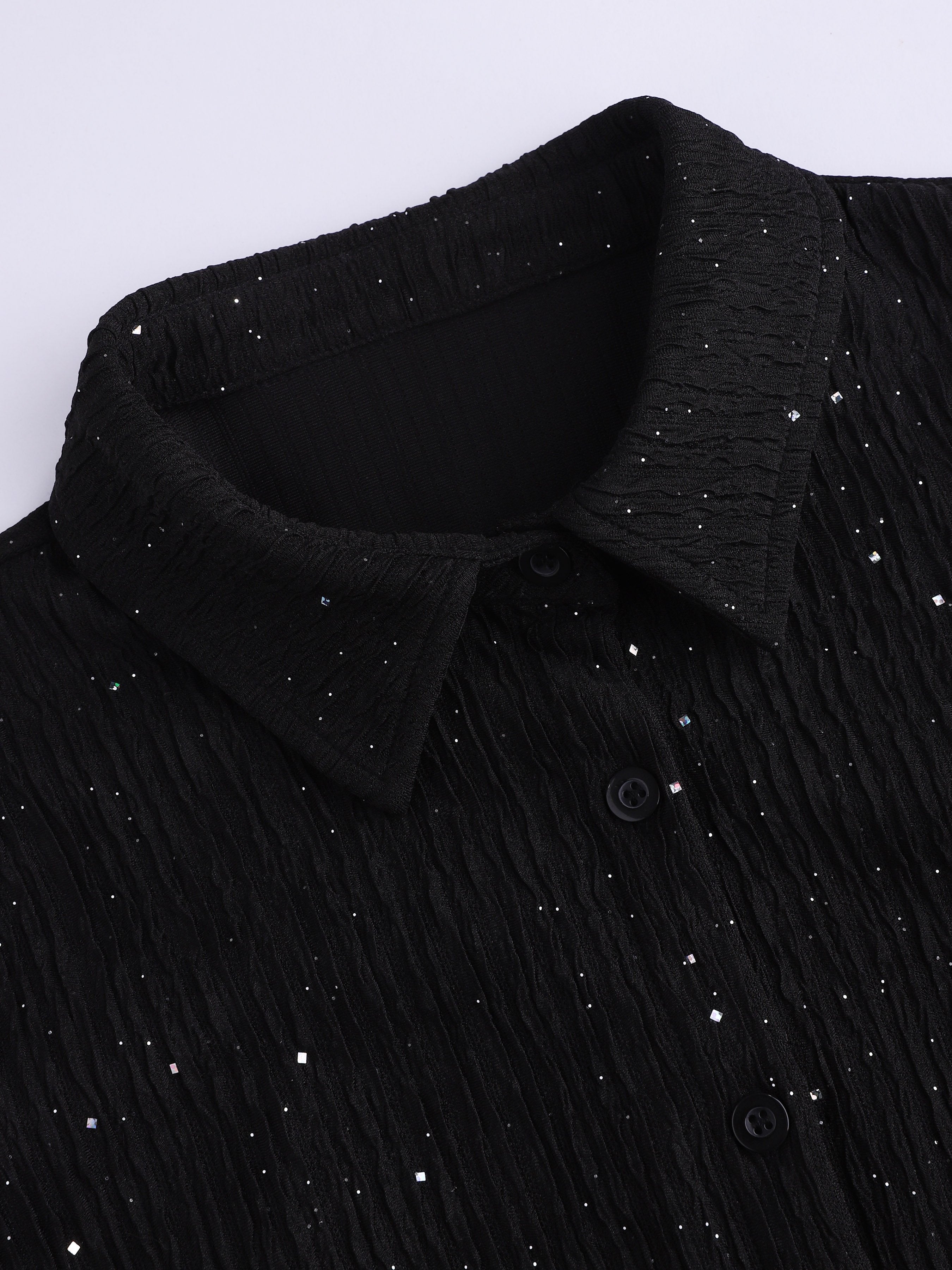 Women's Textured Sequined Oversized Shirt - Ahaselected