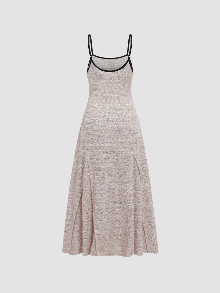 Colorblock Strappy Tweed Maxi Dress