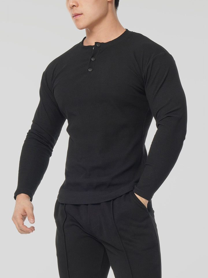 Snap Henley Long Sleeve T-shirt Muscle Fit Baselayer