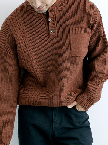 M's Cable Henley Pocket Sweater