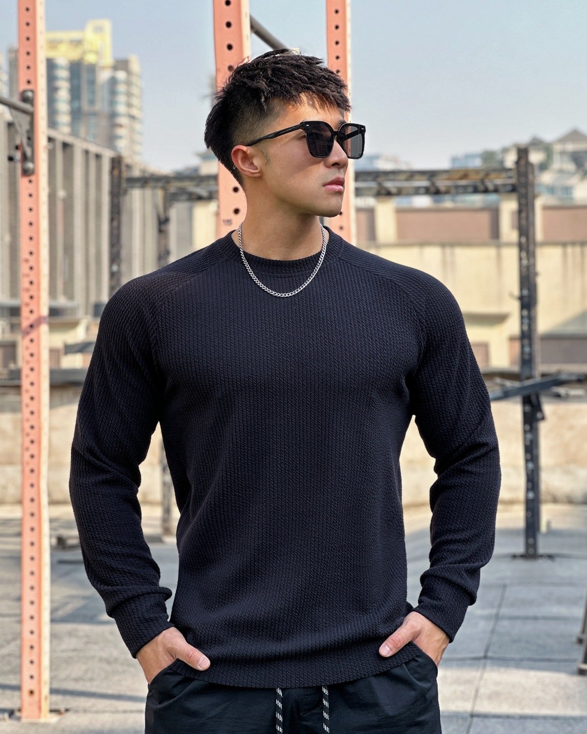 Snake Pattern Shoulder Cut Pullover Long Sleeve Shirt - Ahaselected
