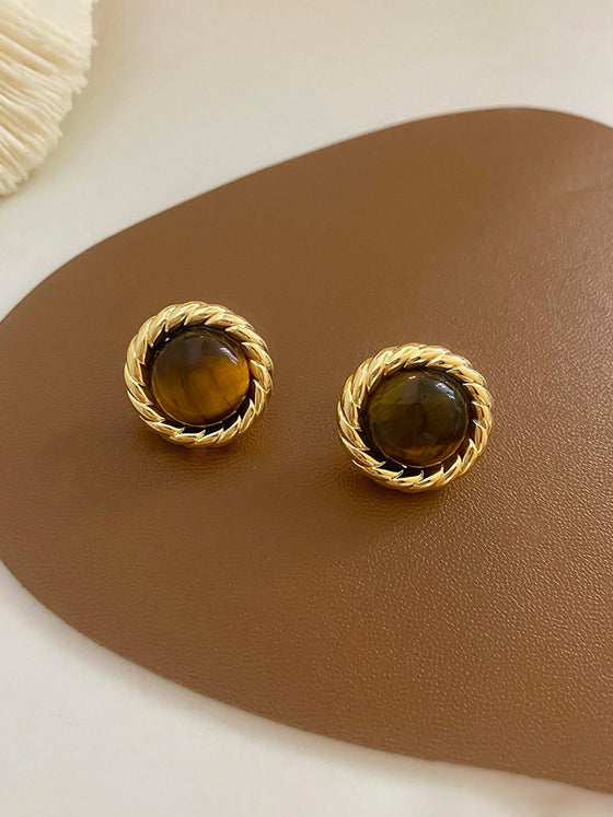 Natural Stone Twist Jewel Stud Earrings - Ahaselected