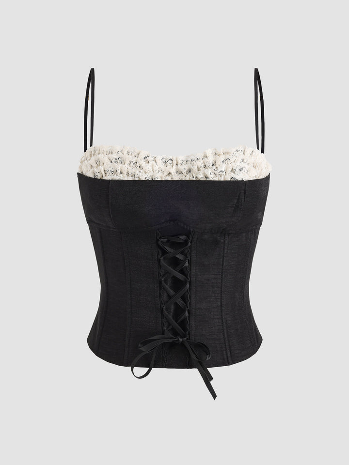 Lace Trimmed Tie Up Corset Top