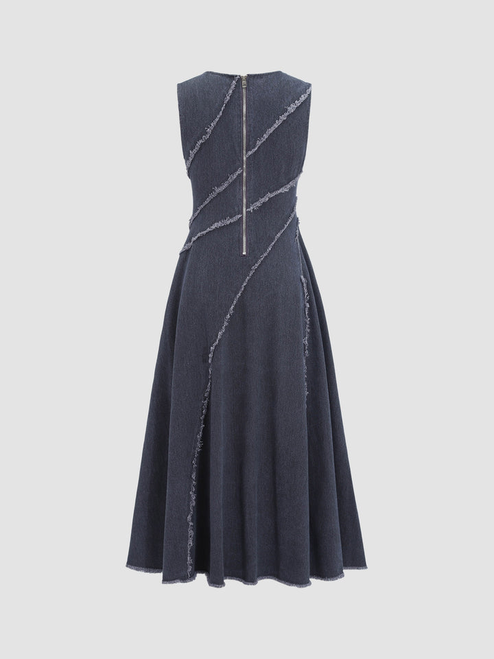 A-Line Denim Maxi Dress with Split Hem