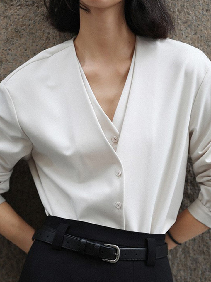 Lazy Lantern Sleeve Simple V-Neck Shirt