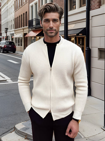 M's Full Zipper Knit Jacket Bomber Sweater